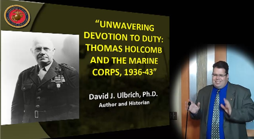Dr. David Ulbrich makes a point during his lecture about Thomas Holcomb.