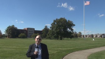 Steve Lubetkin reporting from in front of Russel Hall at Fort Monmouth, NJ