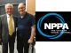 Mickey Osterreicher, left, general counsel, NPPA, with podcaster Steve Lubetkin. (Shelly Lubetkin photo. Used by permission.)