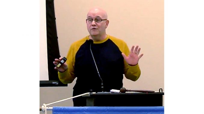 Steve speaking at the December 2016 South Jersey Men's Club meeting.