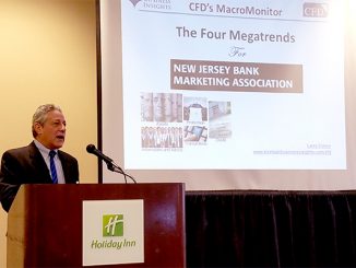 Larry Cohen, economist from SRI, speaking at NJ Bank Marketing Association economic outlook event, 12/7/2017