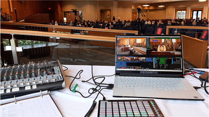 A view of LMC's live broadcast production station at Temple Emanuel